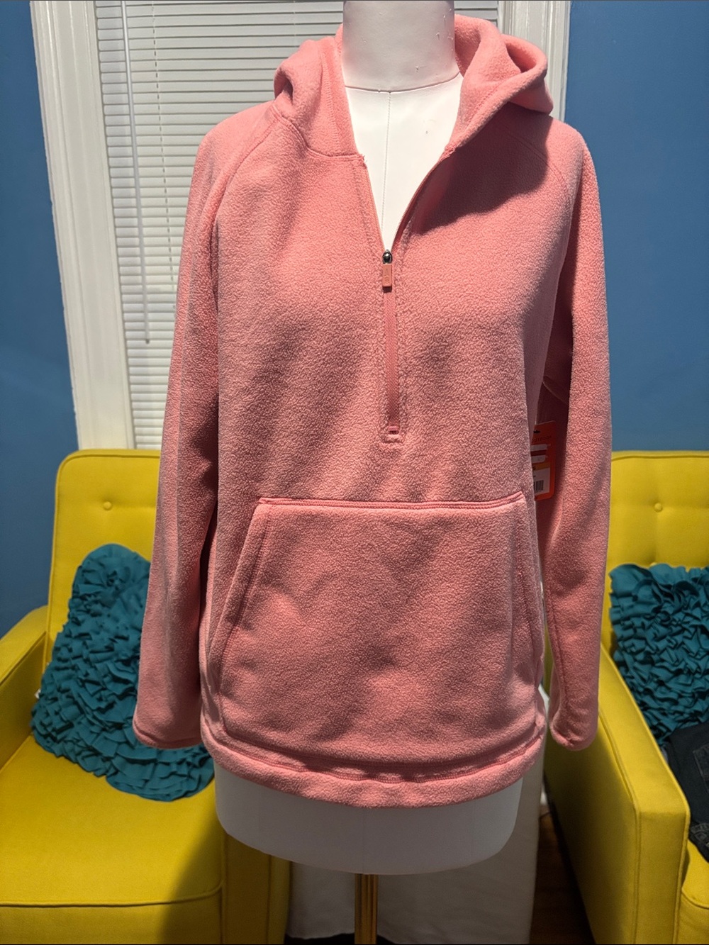 Soft Pink Hooded Half-Zip Fleece Pullover